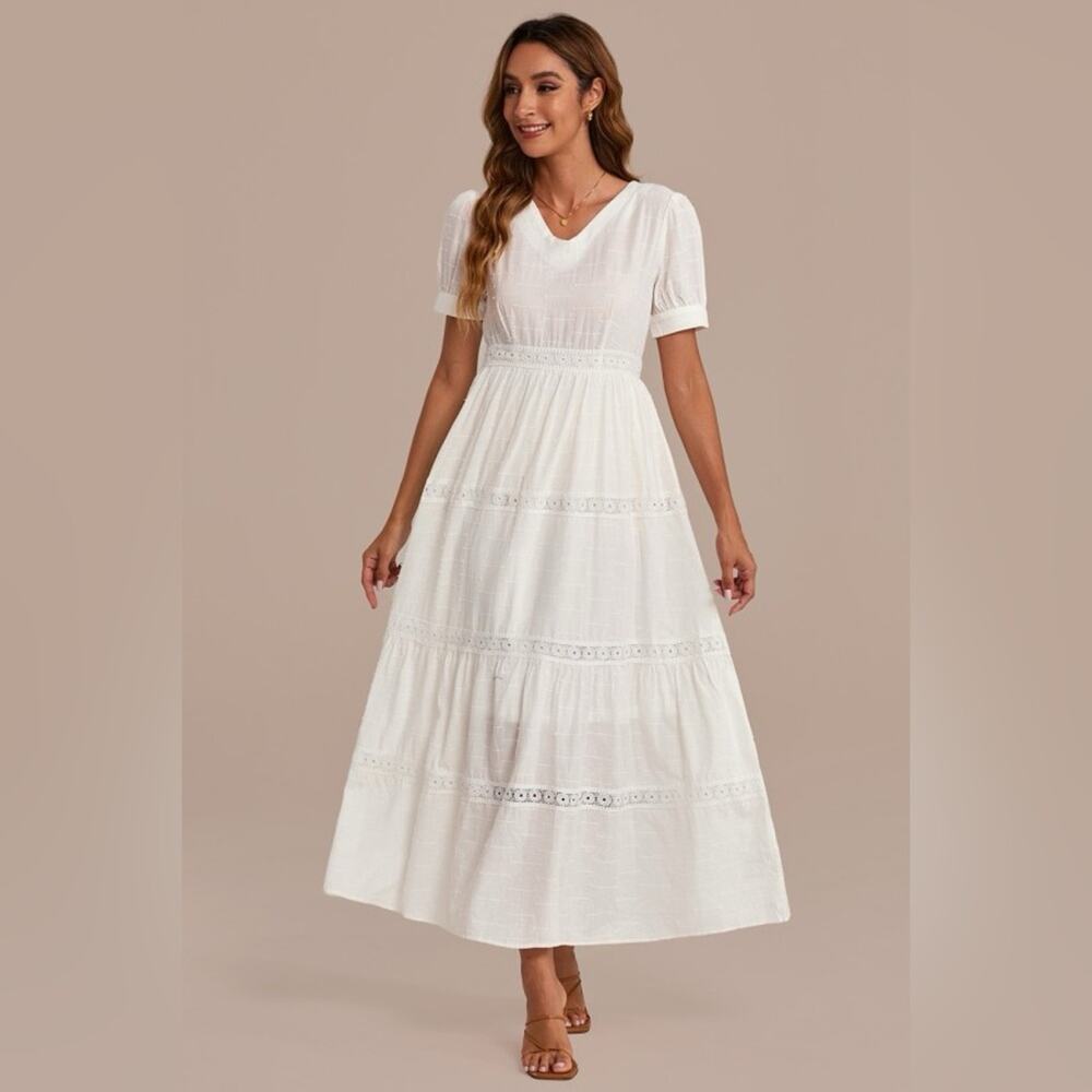 NWOT Petallush short sleeve V-neck cotton a-line maxi dress size medium M
 b44